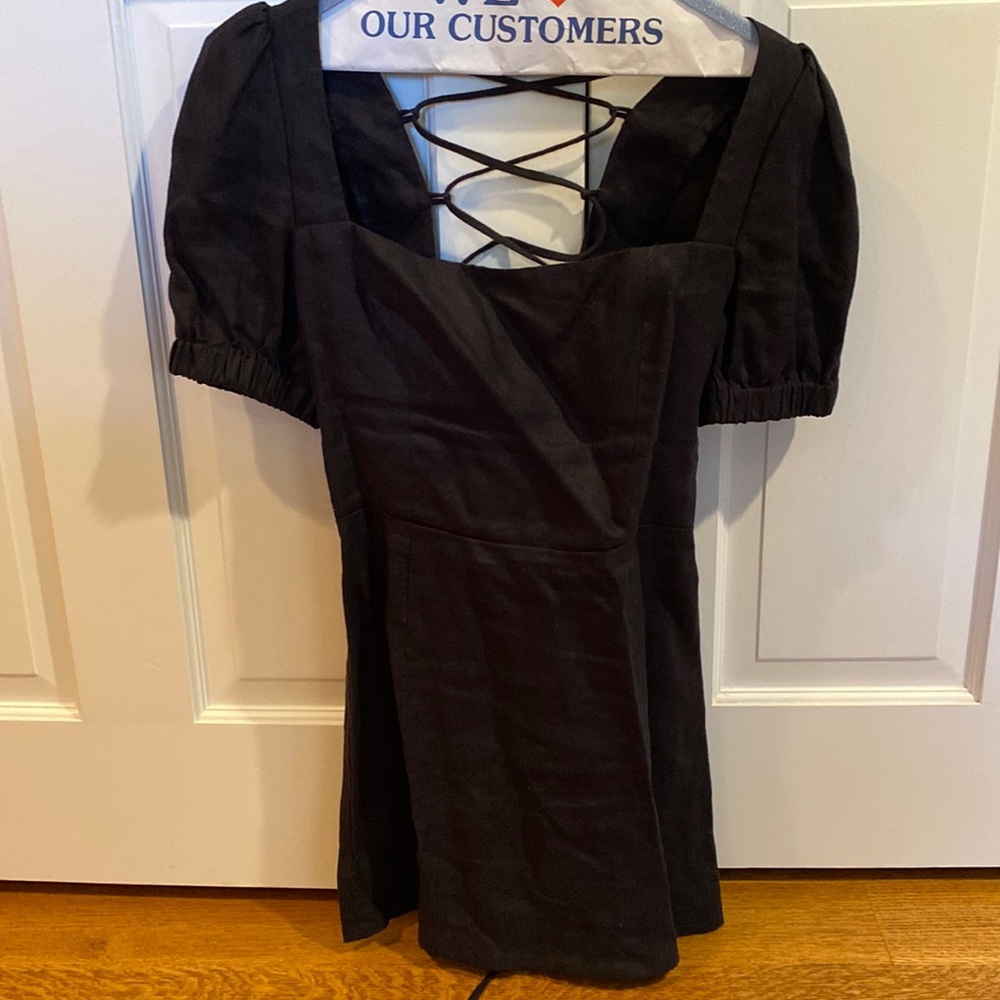 COPY - Reformation black puff sleeve linen mini dress size 2/4
